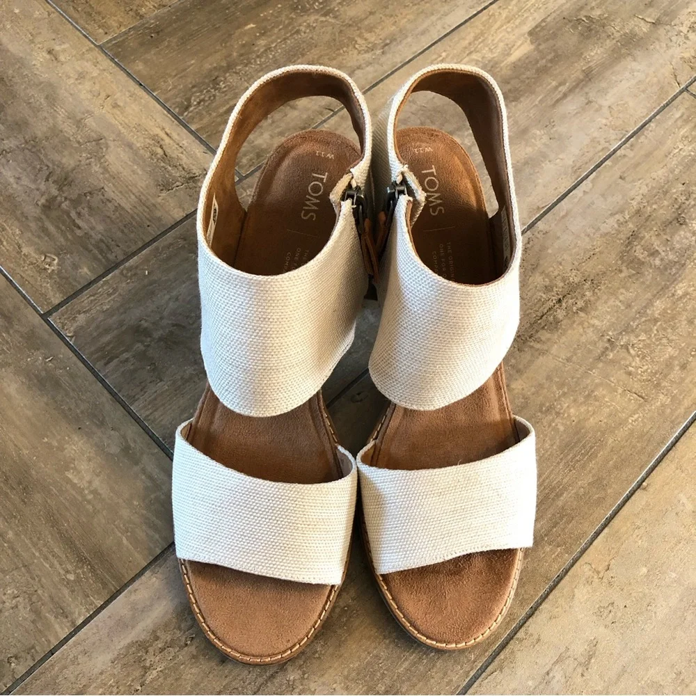 TOMS Majorca Sandal Ivory Fabric Size 11 - Picture 3 of 6
